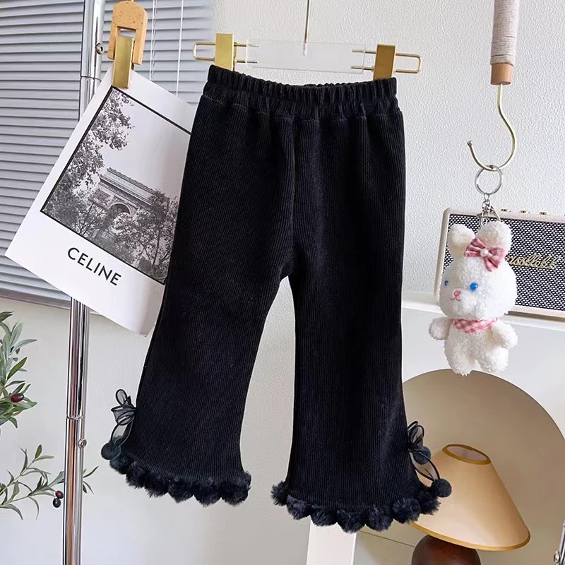 【现货】加绒毛球蝴蝶结微喇裤90-150码-4015#