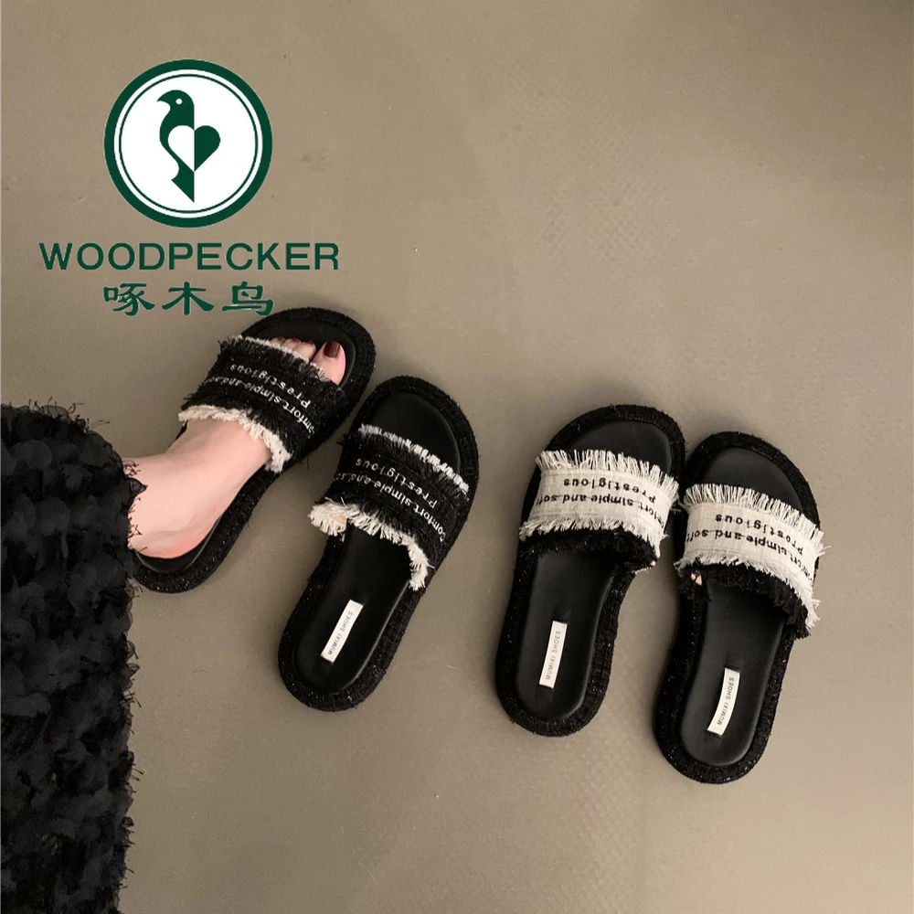 啄木鸟小香风厚底拖鞋女夏季外穿凉拖新款女鞋时尚复古一字拖鞋子