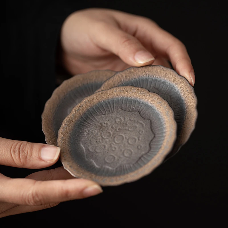 复古粗陶莲花杯垫陶瓷功夫茶具配件茶杯托日式壶承隔热茶垫子零配