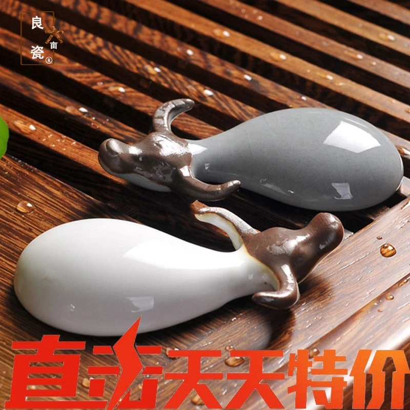 茶宠摆件功夫茶具套装配件茶道茶玩小祥牛仿汝窑哥窑摆件