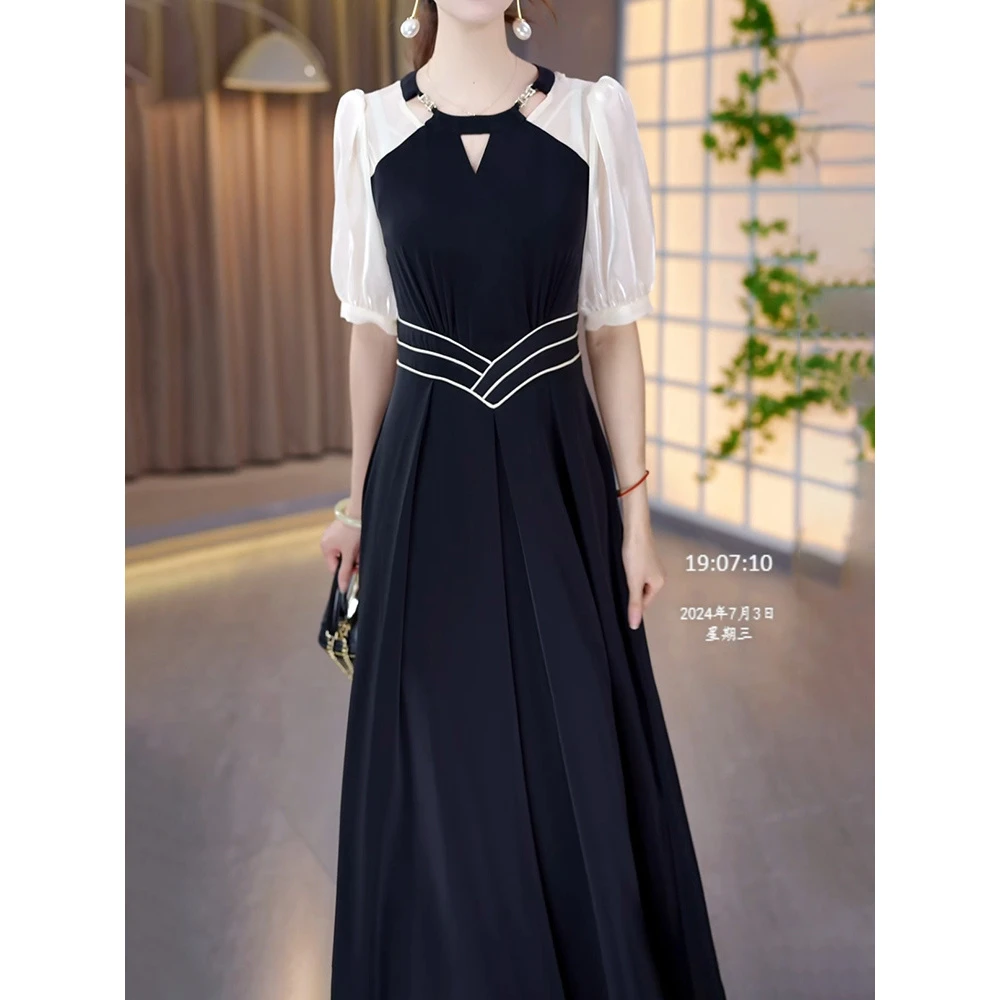 端庄优雅轻奢贵妇人减龄拼接连衣裙2025夏季新款洋气显瘦A字裙潮