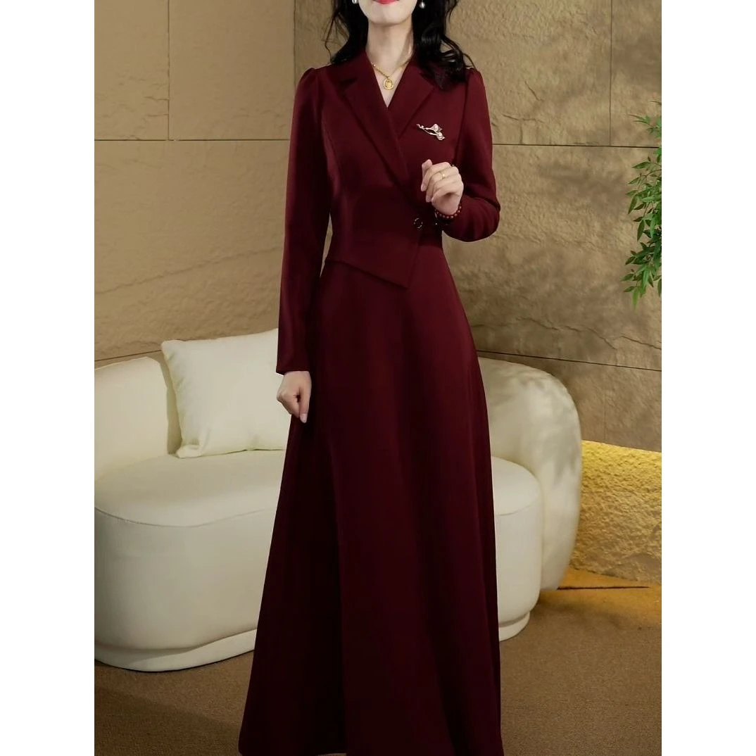 时尚优雅西装领长袖连衣裙2025秋季新款贵夫人气质减龄显瘦A字裙