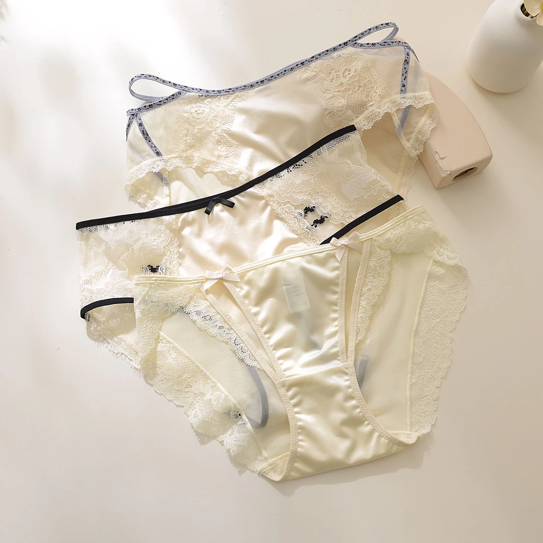 Mimi Angel春季新款米色蕾丝内裤法式轻薄舒适豹纹内裤性感时尚
