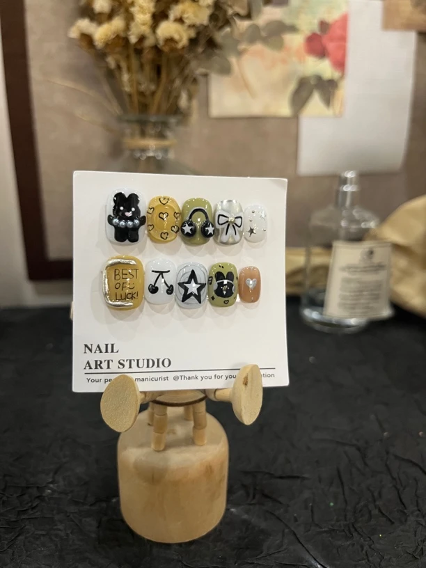 黑色可爱兔小众款短甲穿戴甲手工穿戴式ins风