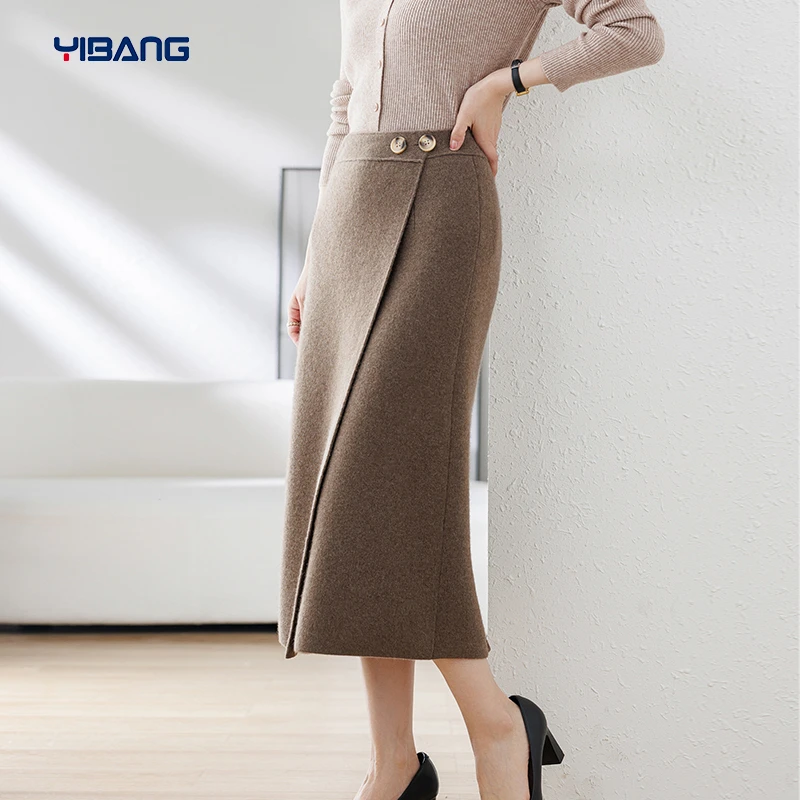 谊邦『康家小山羊绒』纯羊绒一片式重磅空气层百搭可调节A字裙子女