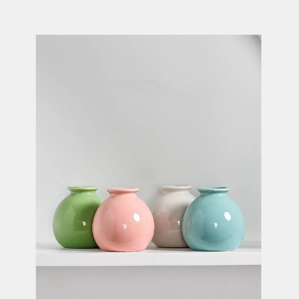 奶油白小圆瓶陶瓷花瓶摆件客厅餐桌干花插花装饰陶瓷花瓶桌上迷你