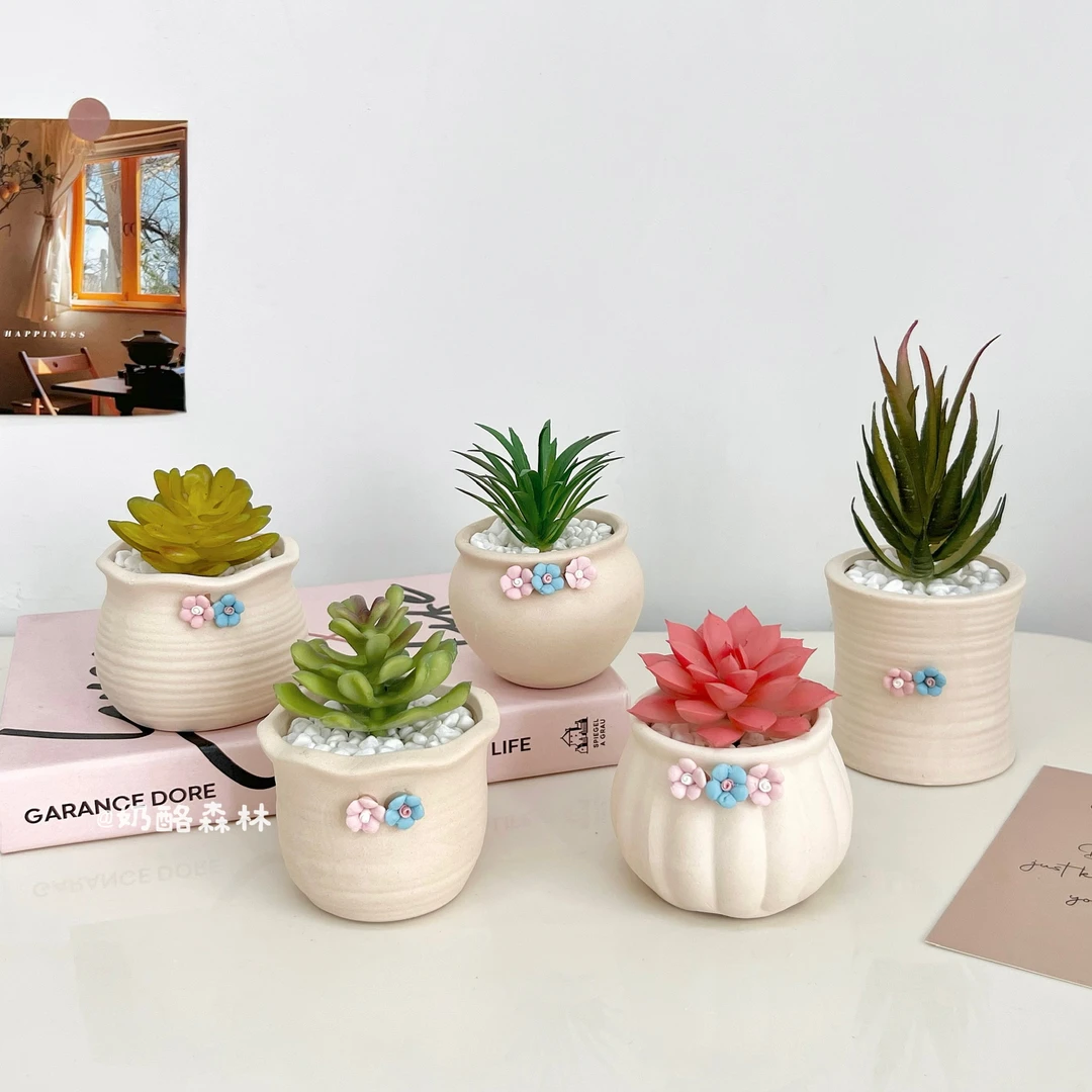 仿真多肉陶瓷花盆 绿植手工粗陶复古紫砂 创意园艺盆栽 简约透气