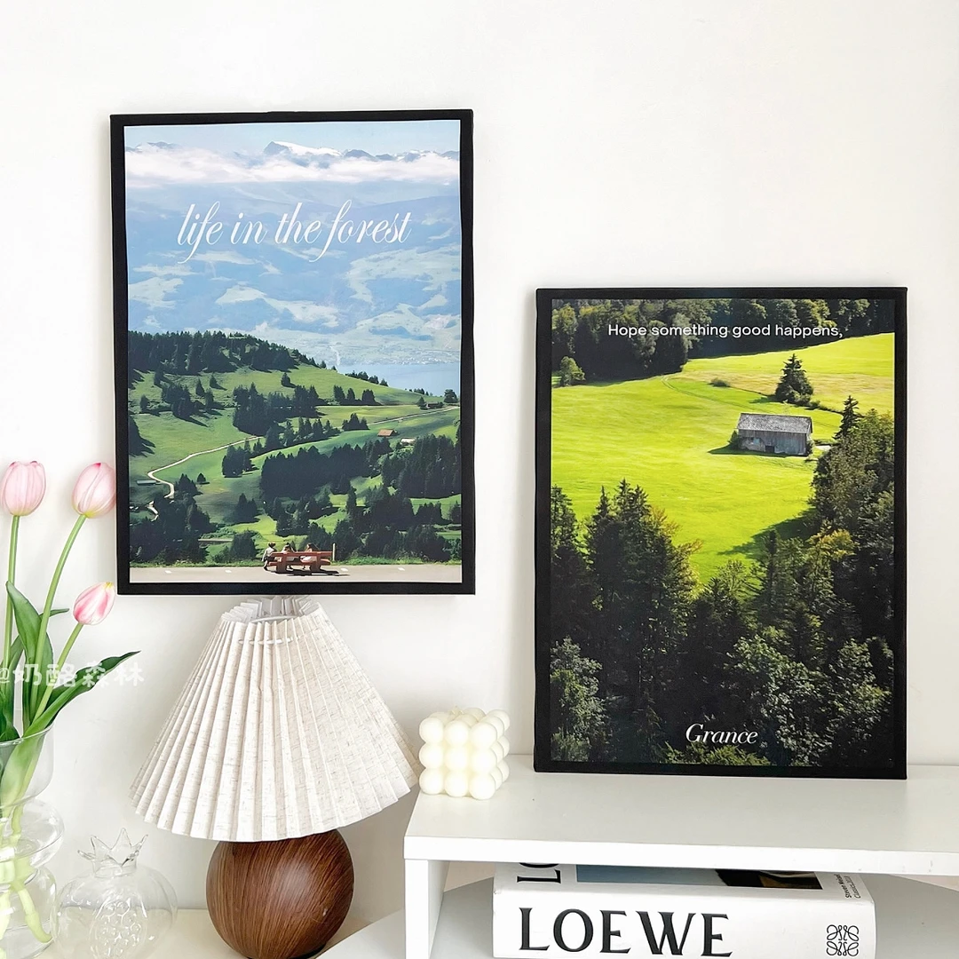 北欧风景世界名画森林植物ins风装饰画现代简约挂画客厅卧室摆画