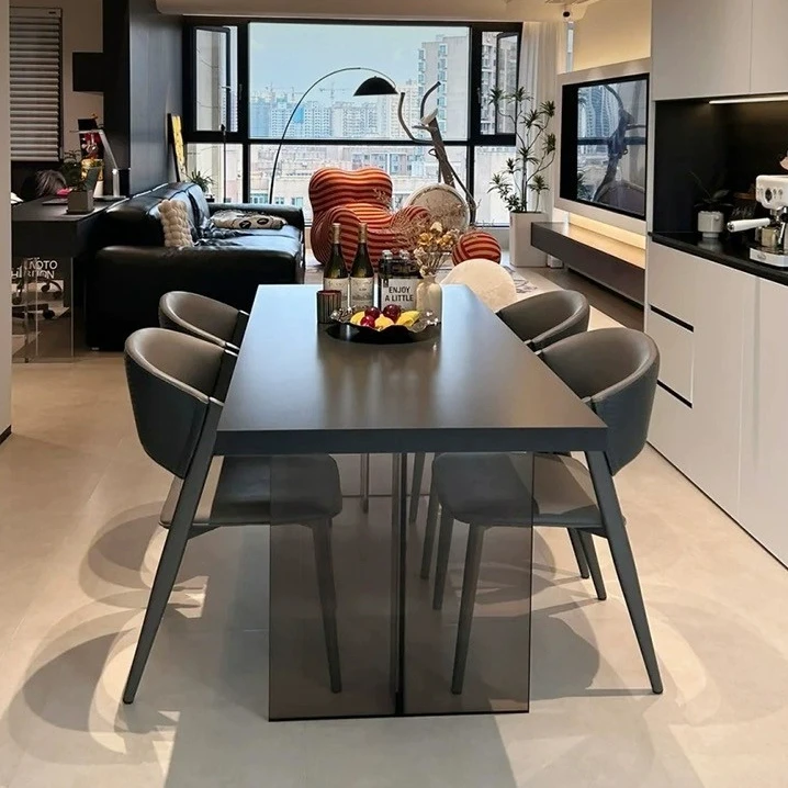 亚克力悬浮下挂意式极简款轻奢餐厅创意小户型黑色家用饭桌吃饭桌