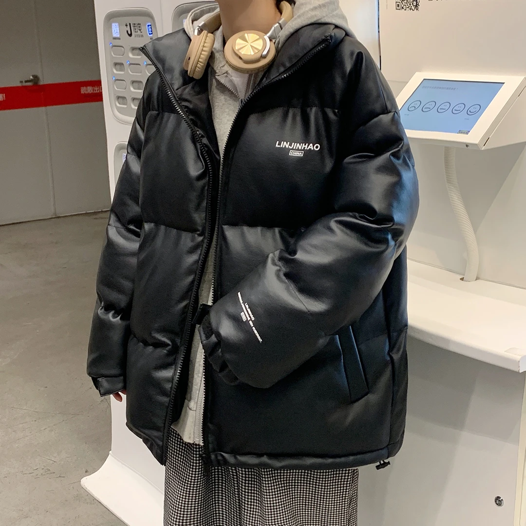 冬季PU皮棉服男宽松加厚面包服情侣外套韩版ins潮牌帅立领棉袄潮