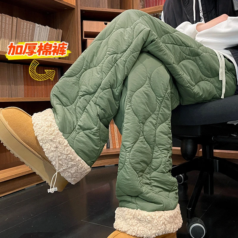 东北防寒滑雪地棉裤男女冬季加厚羔绒裤子哈尔滨外穿保暖裤休闲裤