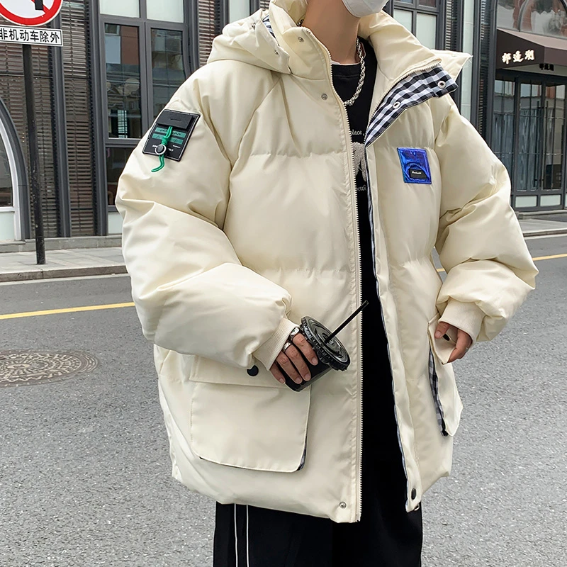 冬季棉衣男大码棉服加厚情侣青年港风宽松印花外套连帽保暖防风