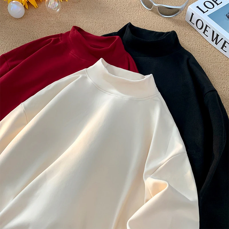 半高领长袖t恤男款2025秋季日系简约纯色内搭保暖休闲打底衫上衣