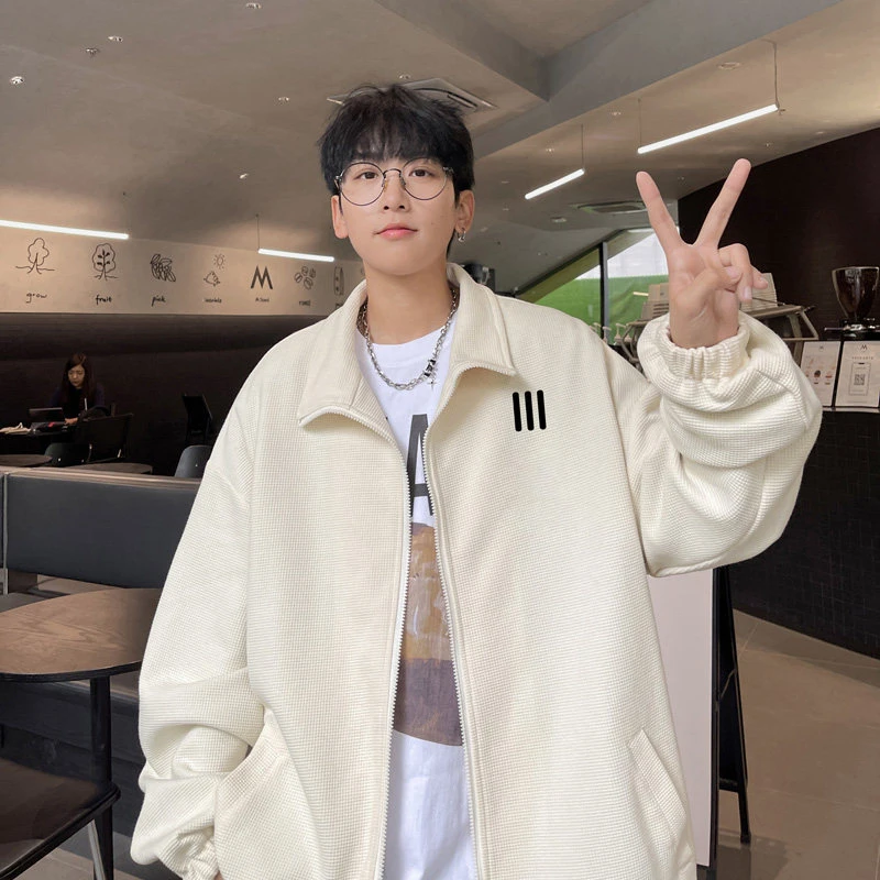 华夫格夹克男2025春秋季vibe高街宽松翻领外套休闲百搭潮流棒球服