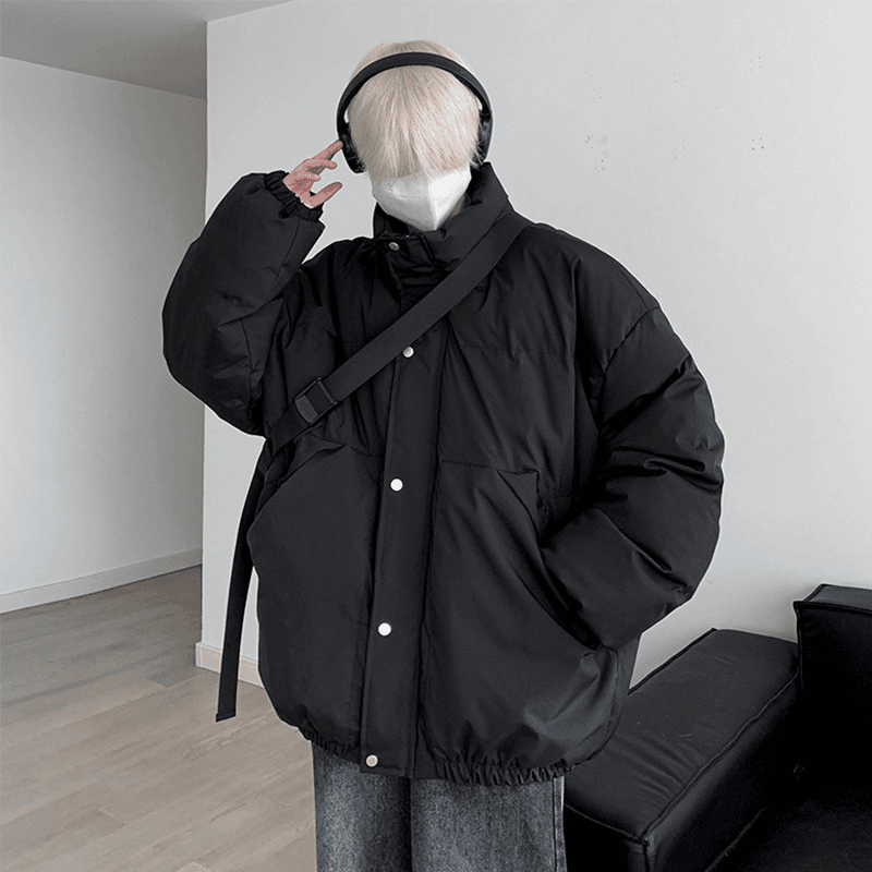 美式高街大口袋立领棉衣男士2024冬季工装棉服青少年休闲冬装棉袄