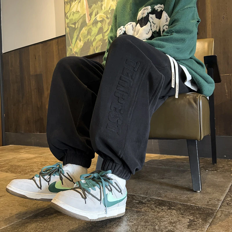 重磅奥粒绒加厚束脚运动卫裤男加肥大码宽松潮牌冬季保暖休闲裤子