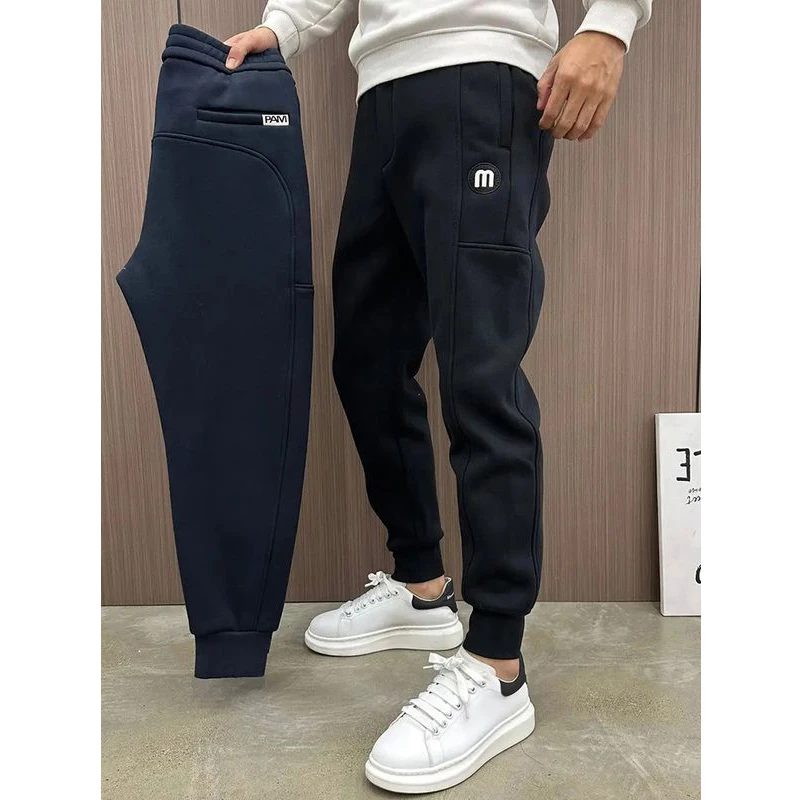 网红卫裤2025秋冬束脚男士加绒加厚刺绣运动裤韩版休闲百搭小脚裤