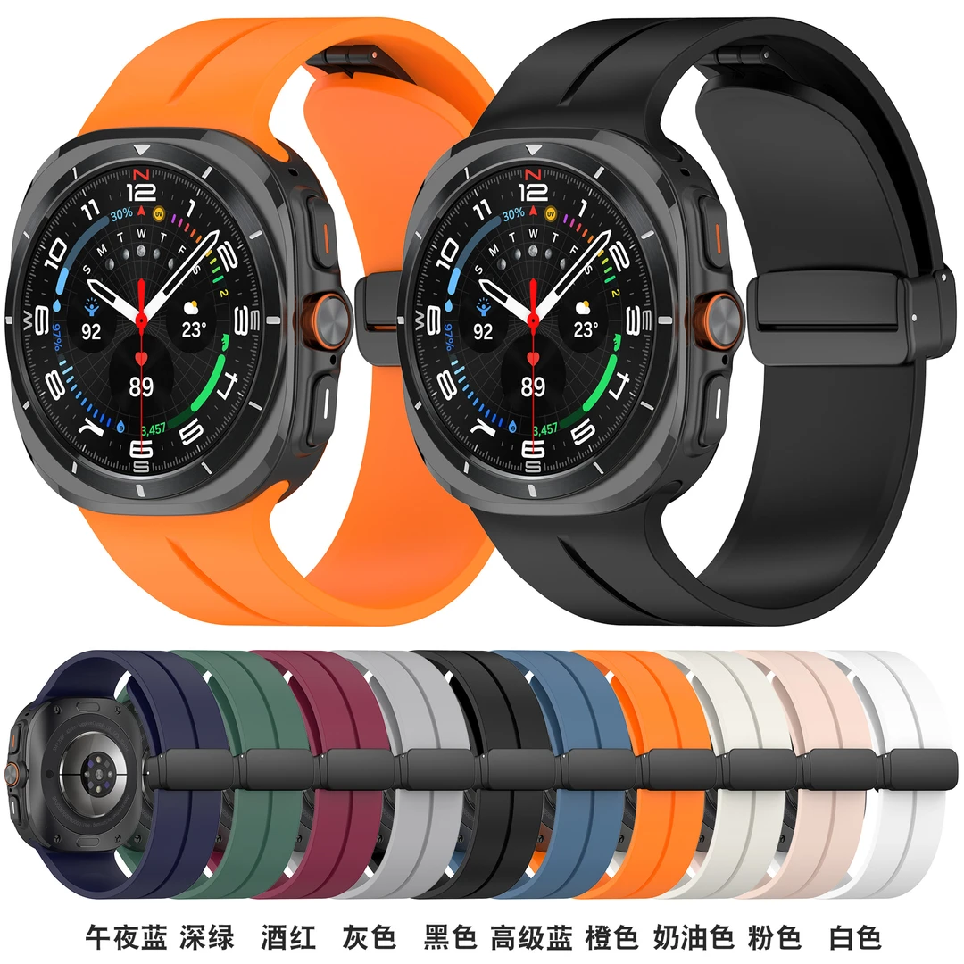 适用三星GalaxyWatch8/7Ultra硅胶方糖手表带Ultra47MM磁吸表带