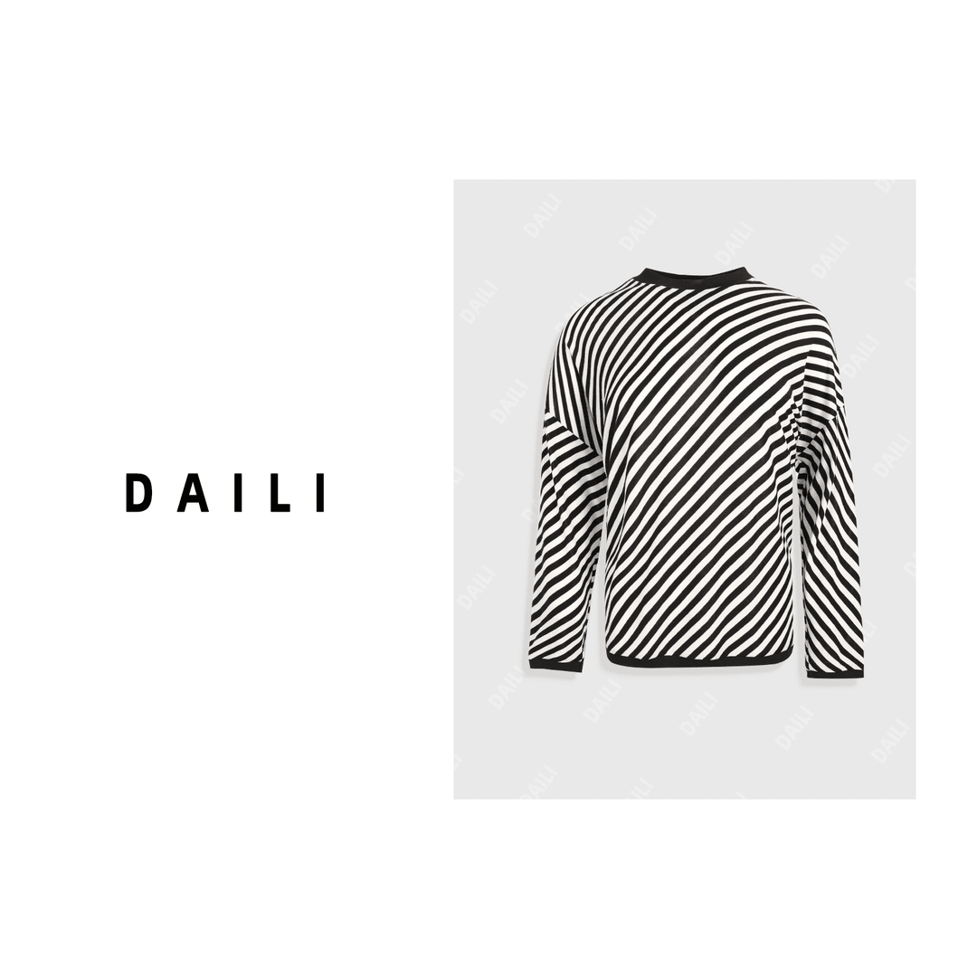 【许半夏推荐】黛利新款时尚条纹长袖圆领休闲T恤DL2406047