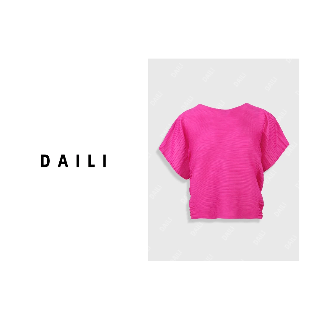 【许半夏推荐】黛利新款时尚褶皱百搭气质休闲T恤DLJJZY-10082