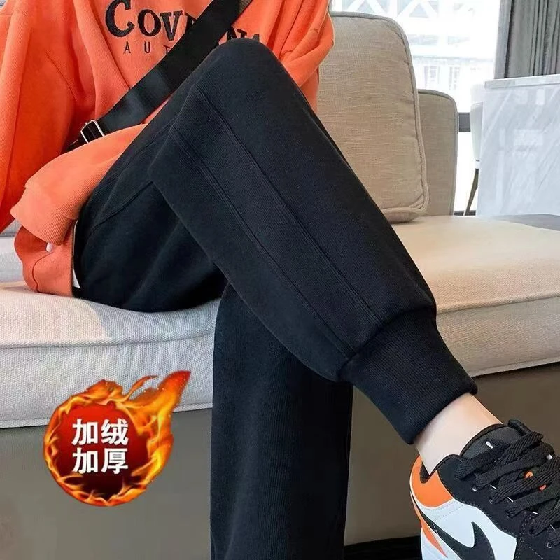加绒加厚束脚百搭休闲时尚百搭卫裤宽松运动裤显瘦休闲裤