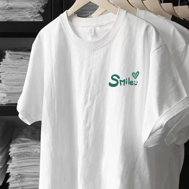 男女同款精梳棉短袖情侣装百搭潮流印花半袖-小Smile