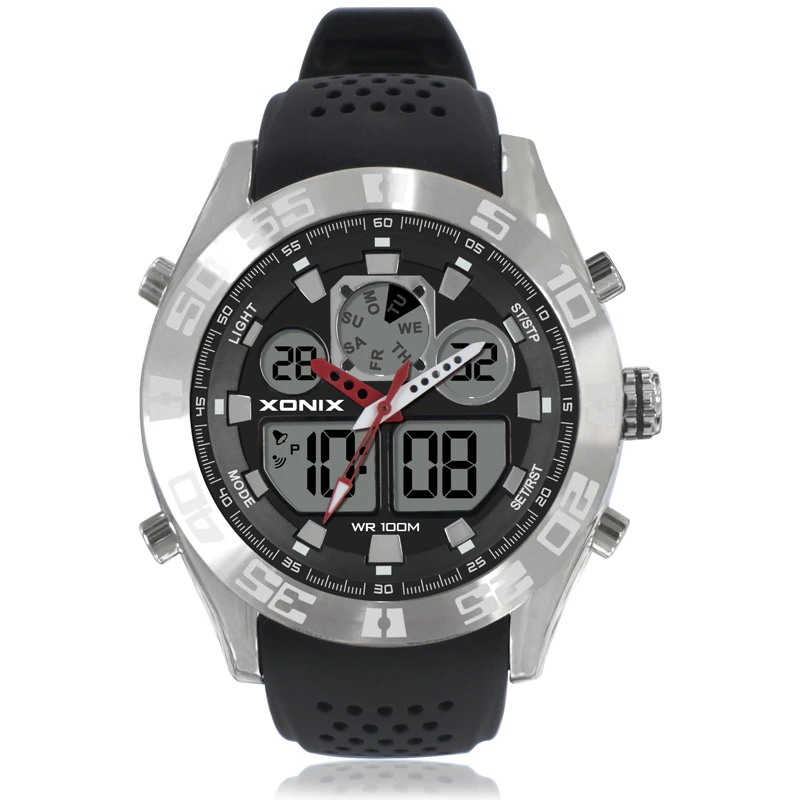 XONIX新款多功能赛车系列闹铃夜光防水双显式计时运动电子手表男