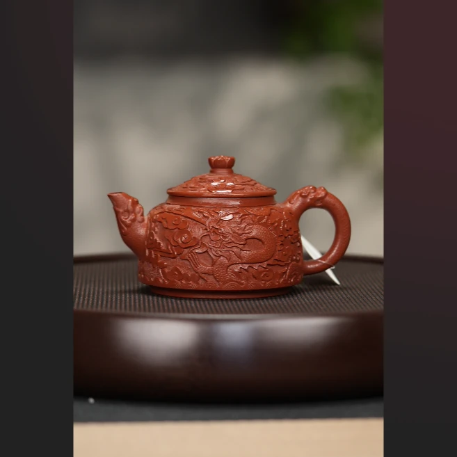 203260 YHJ大红袍雕漆双龙戏珠壶