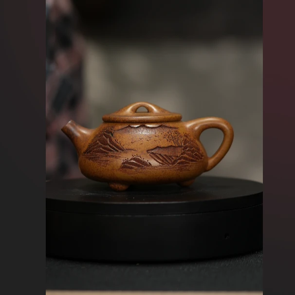 57 龙骨金砂刻绘景舟石瓢