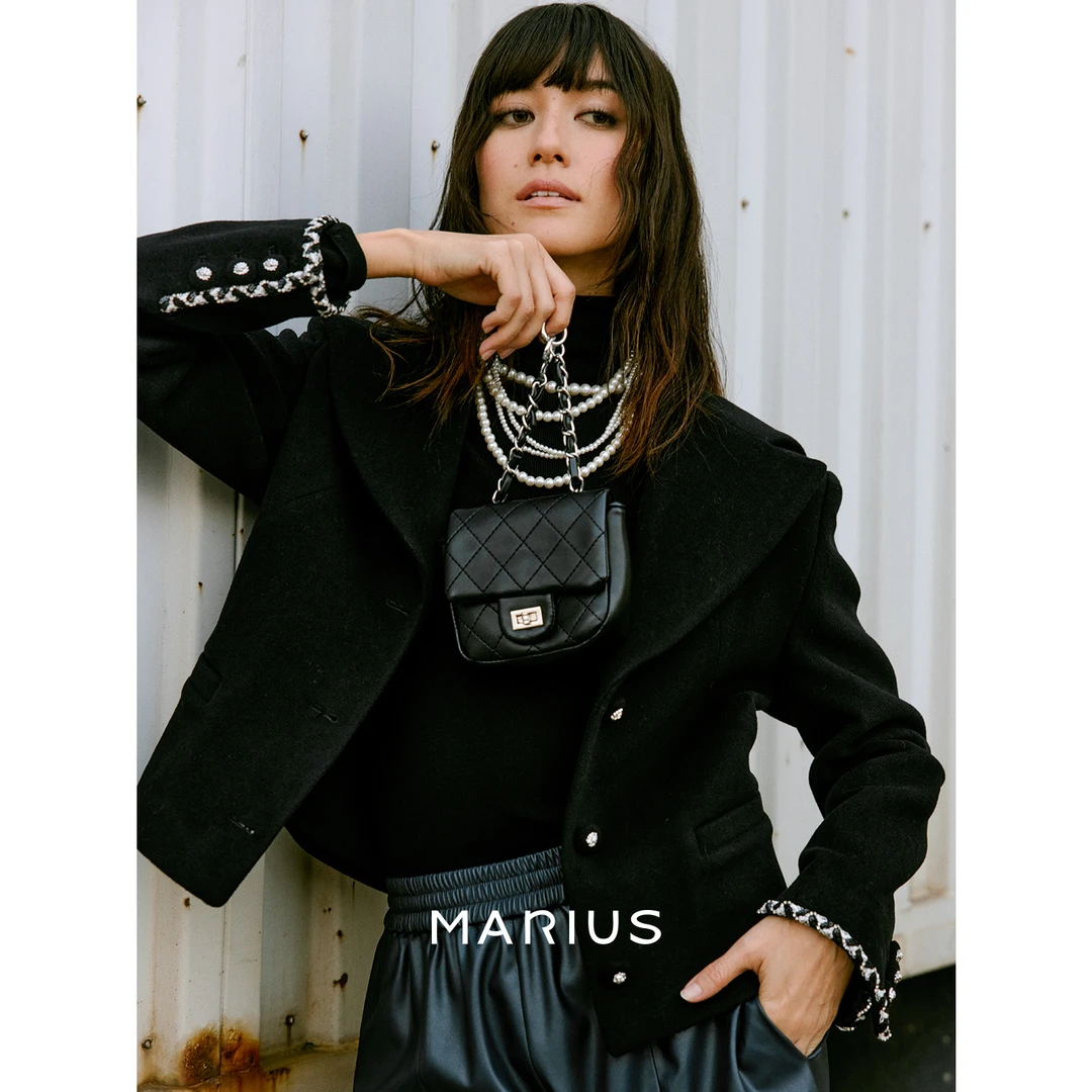 MARIUS“水手小香”摩登复古气质对称唇袋海军领宽松短箱外套