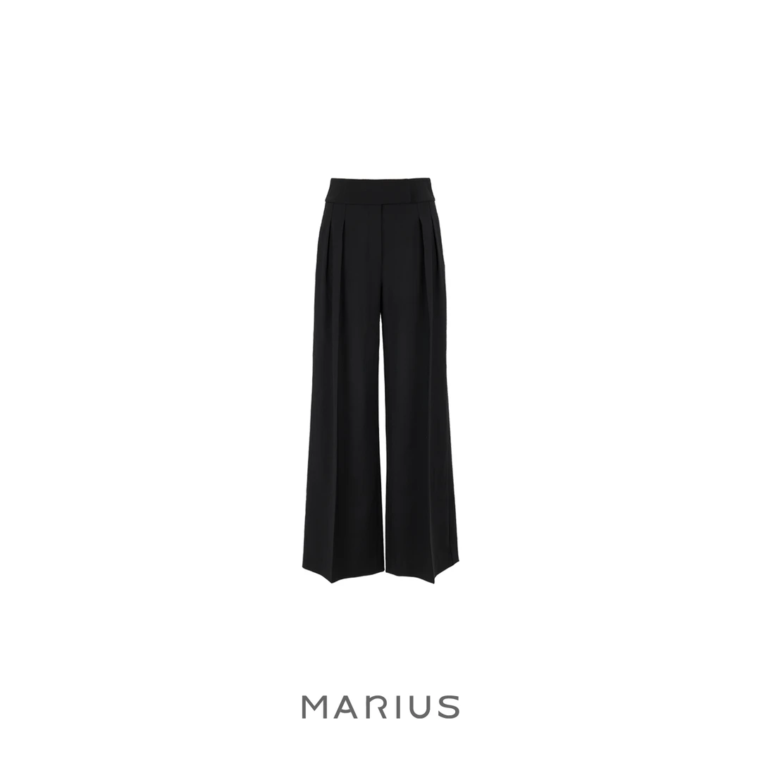 MARIUS凸嘴腰头宽腰阔腿裤阔腿裤女装高腰直筒休闲时尚百搭黑色