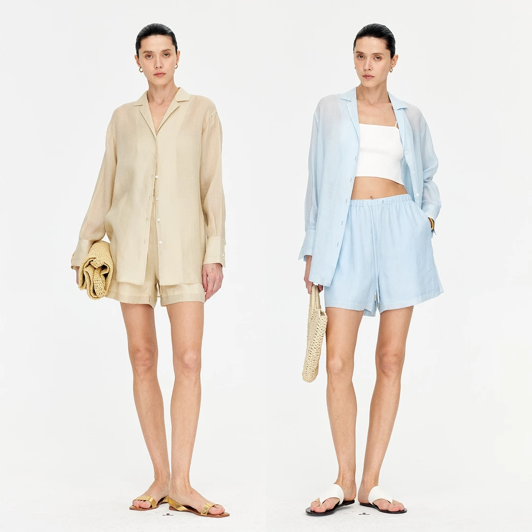 MARIUS“度假套”經典ROW风衬衫套装優质苎麻外套短裤夏季时尚