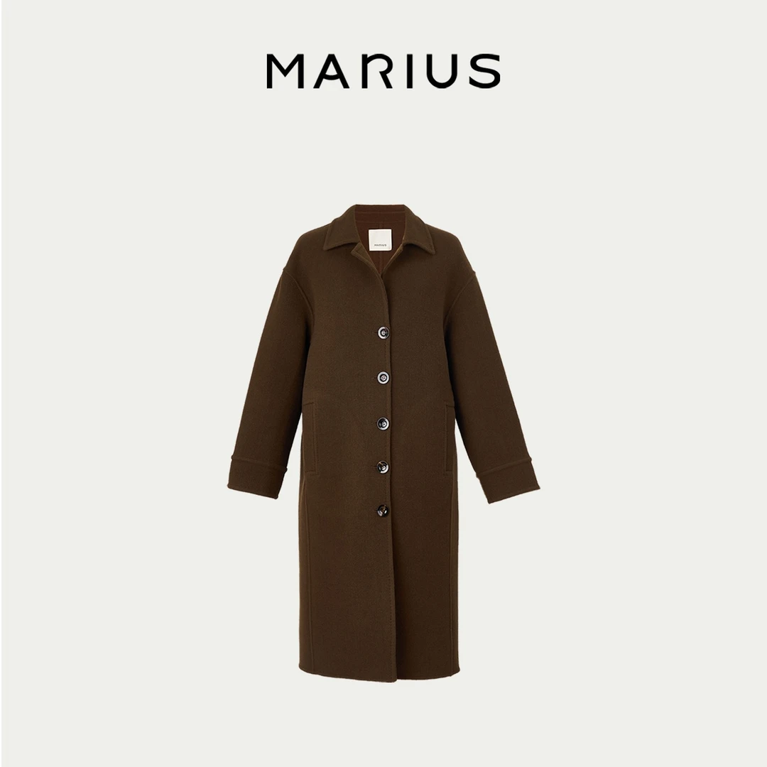 MARIUSMARIUS时髦直筒微修身柔软丝滑时尚秋冬经典翻领大衣