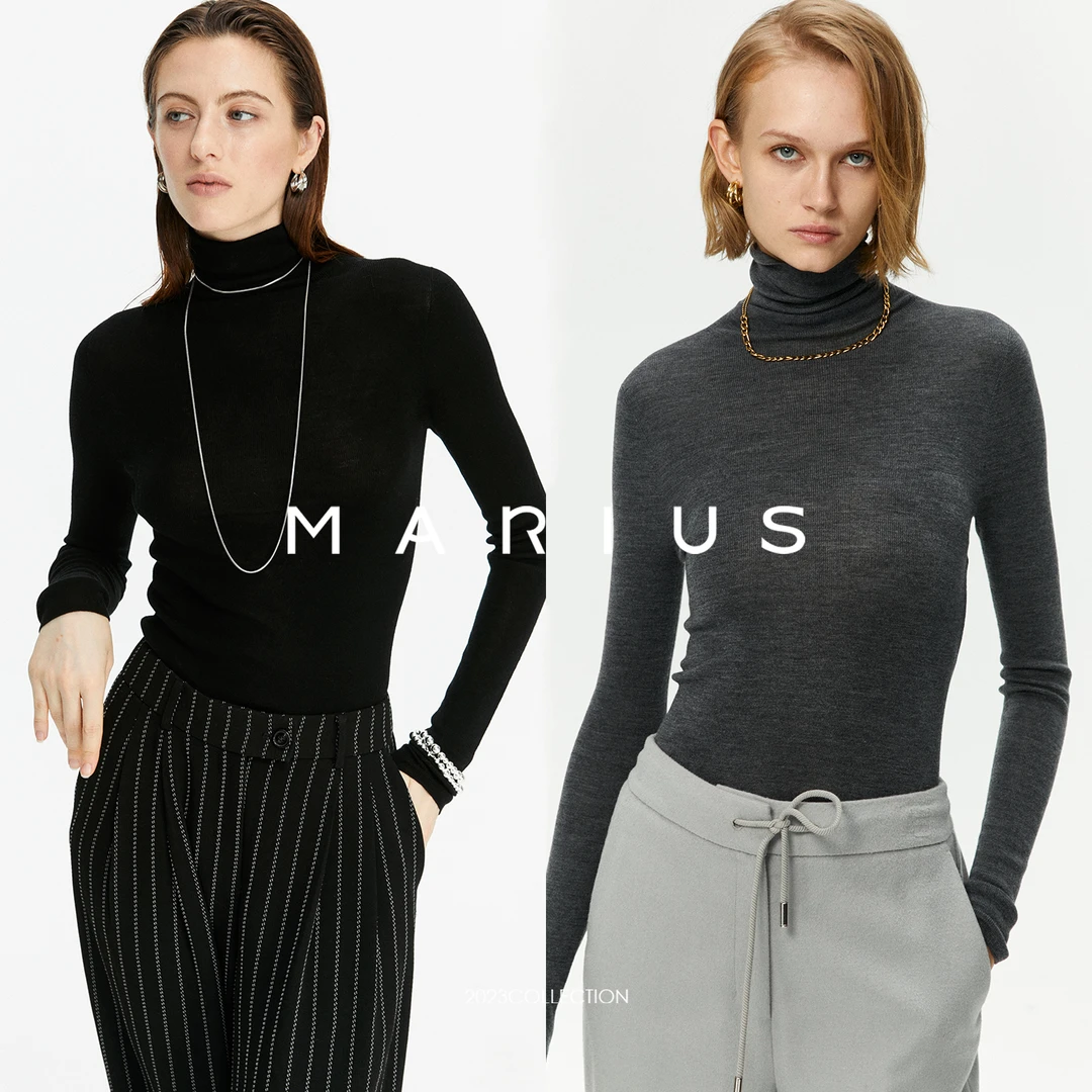 MARIUS“调色师”德国扬子美利奴半高领/高领纯色打底衫女