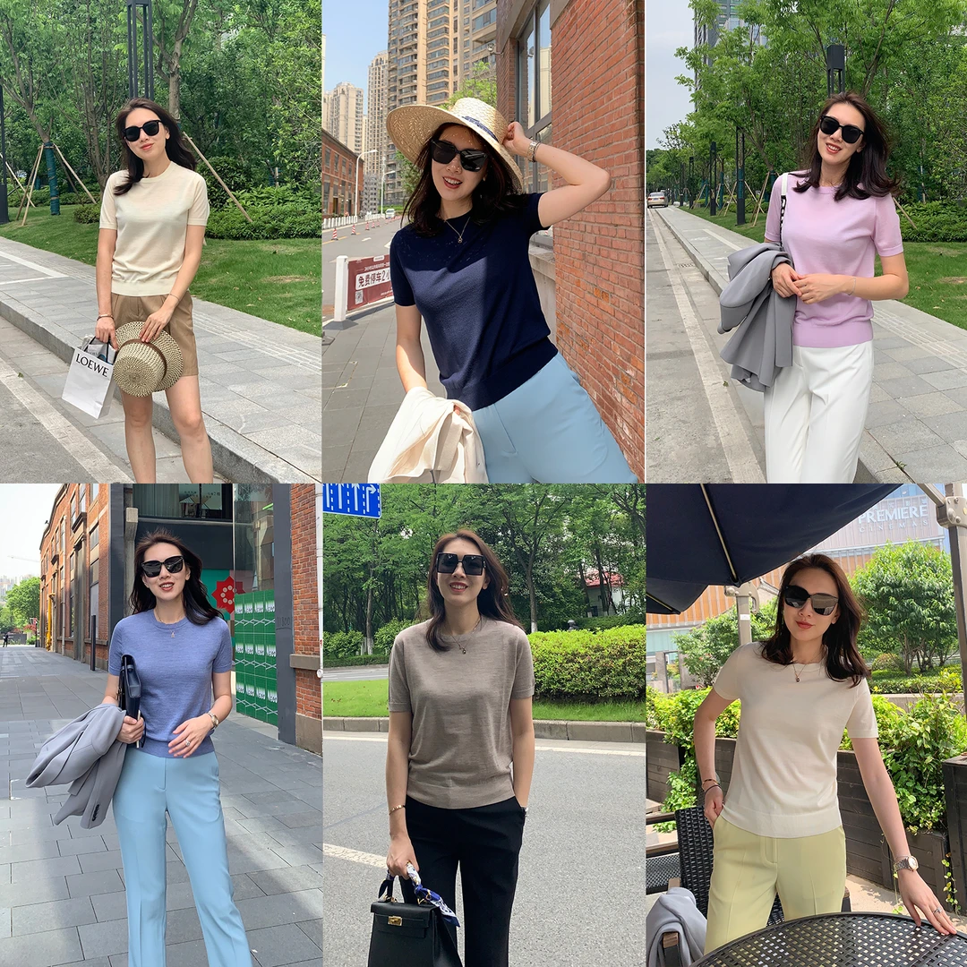 MARIUS''夏日多巴胺''针织T恤女短袖夏德国扬子超细羊毛亲肤显瘦