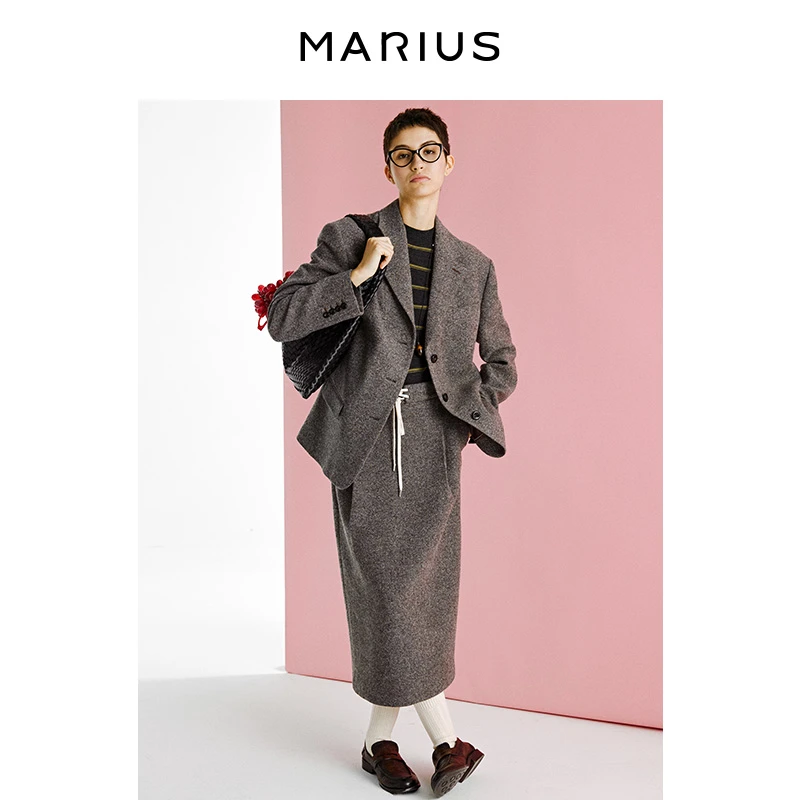 MARIUS“小钢炮”经典H型宽松直身高定立裁简约箱型气质西装套