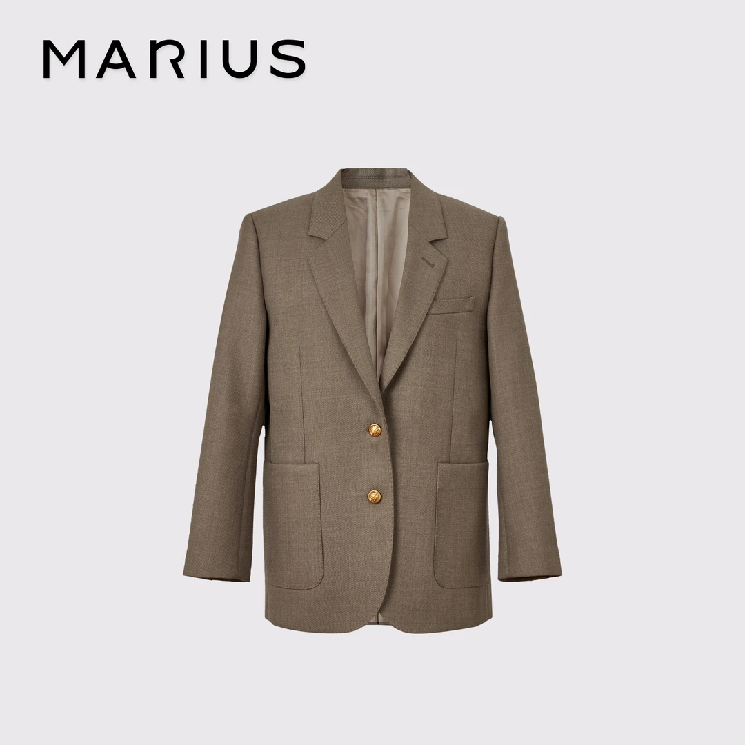 MARIUSMARIUS美利奴黑色平驳领两贴袋时尚轻奢气质女士西服