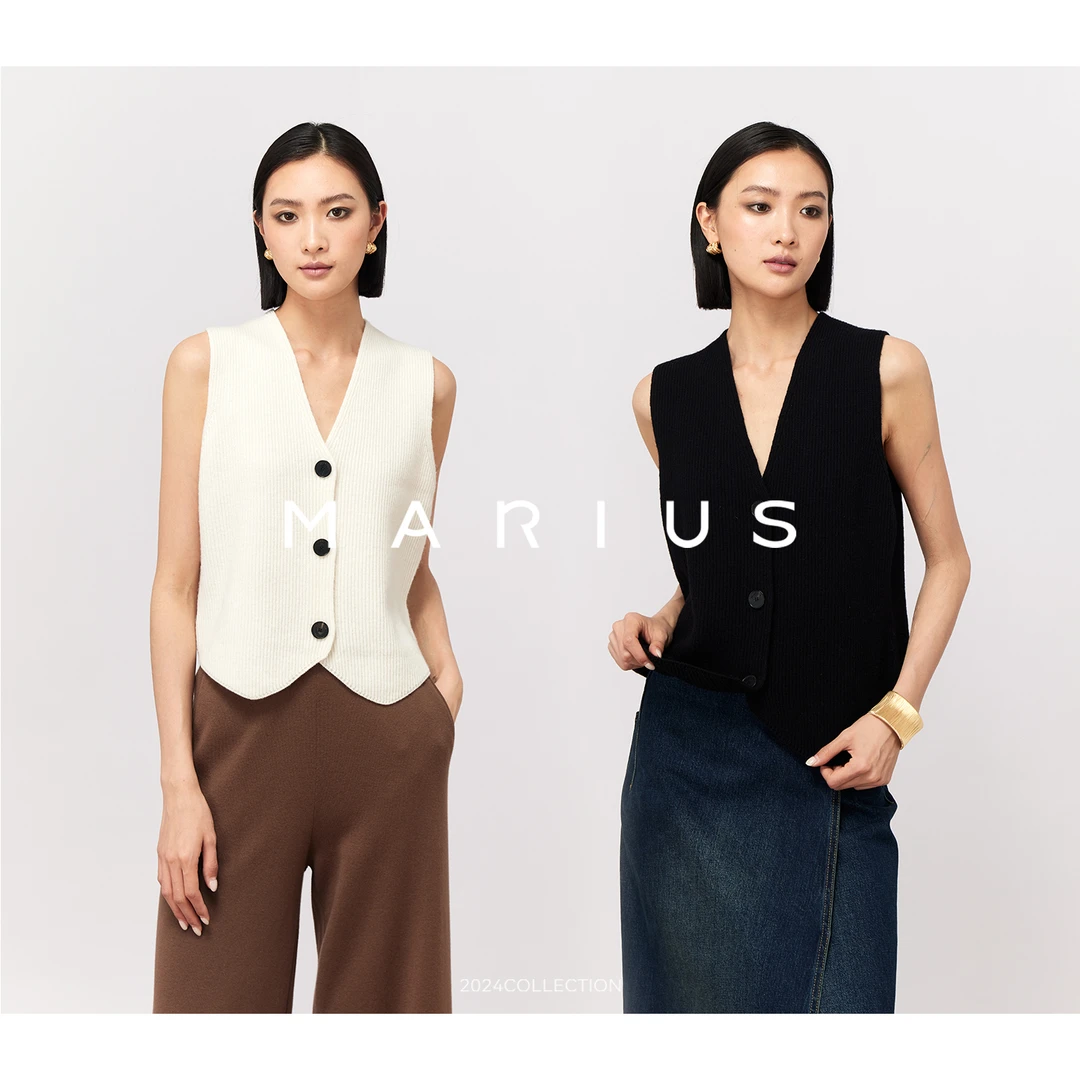 MARIUS牛角扣时尚休闲重磅修身针织小马甲减龄柔软亲肤舒适
