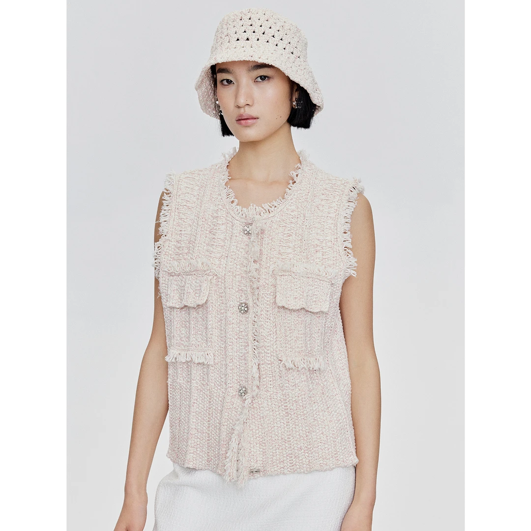 MARIUS花式带子流苏小香/帽子小香风气质白色针织时尚编织设计师