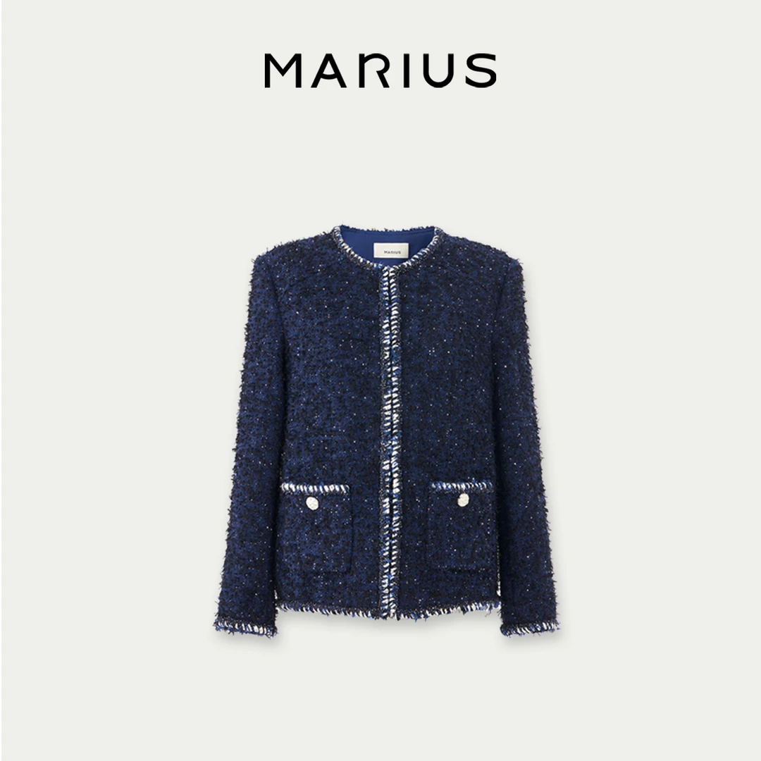 MARIUS“绿野仙踪”经典格型风格花呢格子蝴蝶纱小香风长袖外套