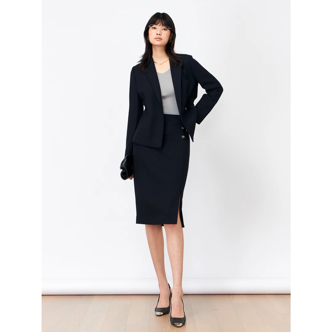 MARIUS"安迪系列"美利奴羊毛立体剪裁收腰显瘦翻领西装半裙套装女