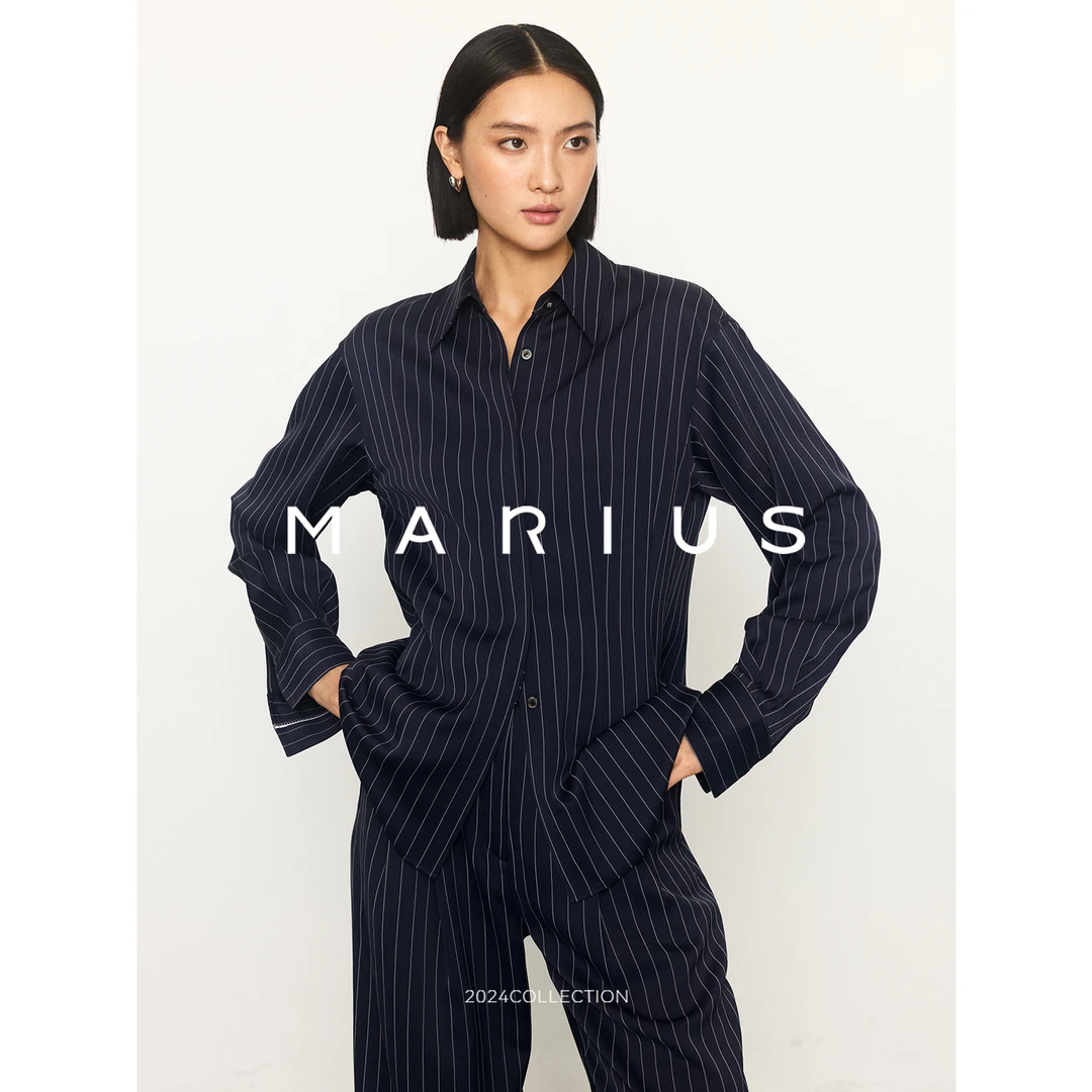 MARIUS奢牌御用面料进口三醋酸天然纤维西装外套轻奢条纹款长裤