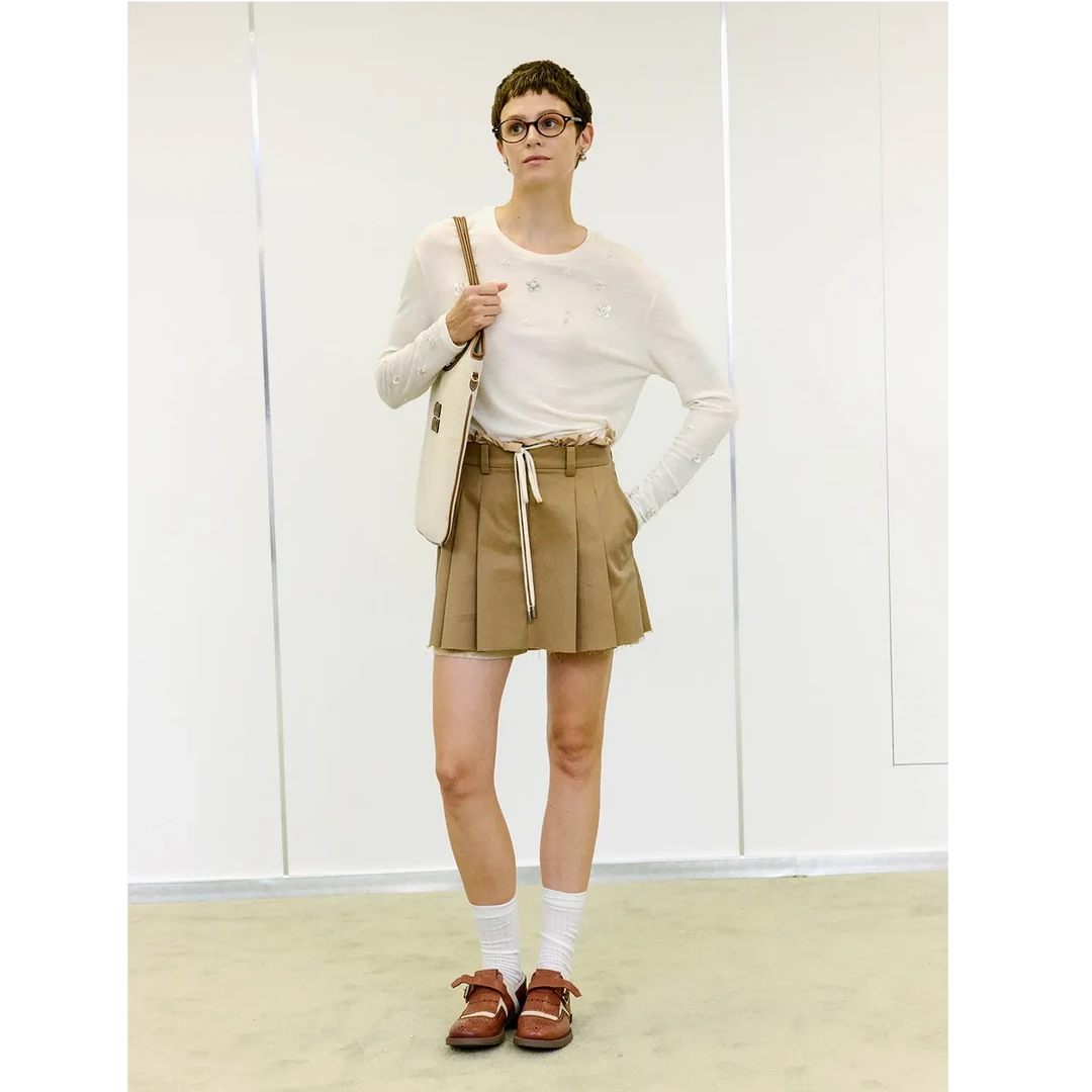 MARIUS“小晶灵”重工美利奴羊毛手工立体雪花珠片宽松圆领T恤