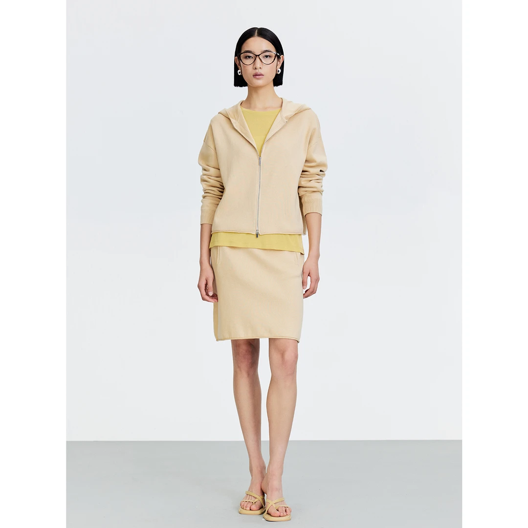 MARIUS针织带帽时尚休闲宽松舒适复古通勤休闲风套衫 针织半裙女。