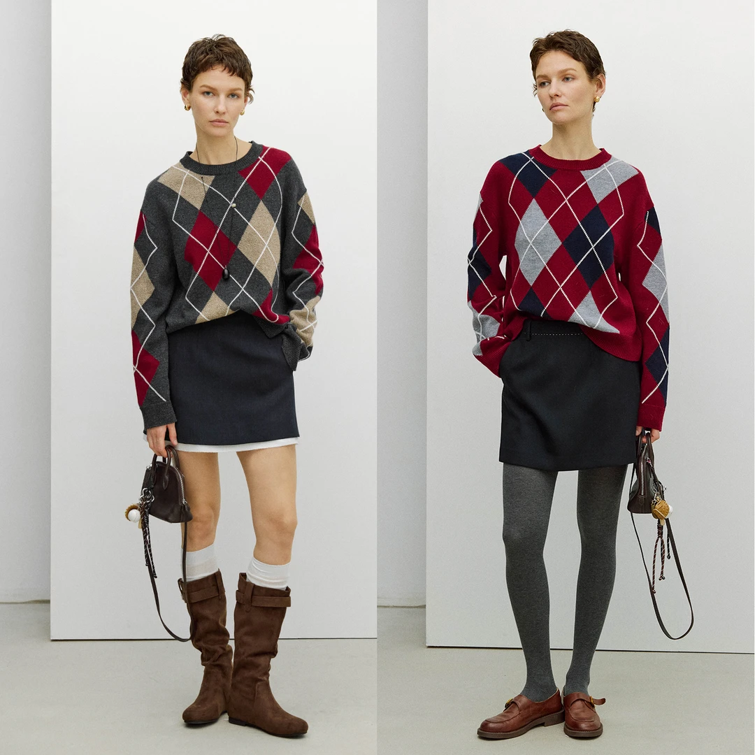 MARIUSMARIUS“大菱花”复古学院风宽松圆领针织套头衫冬季