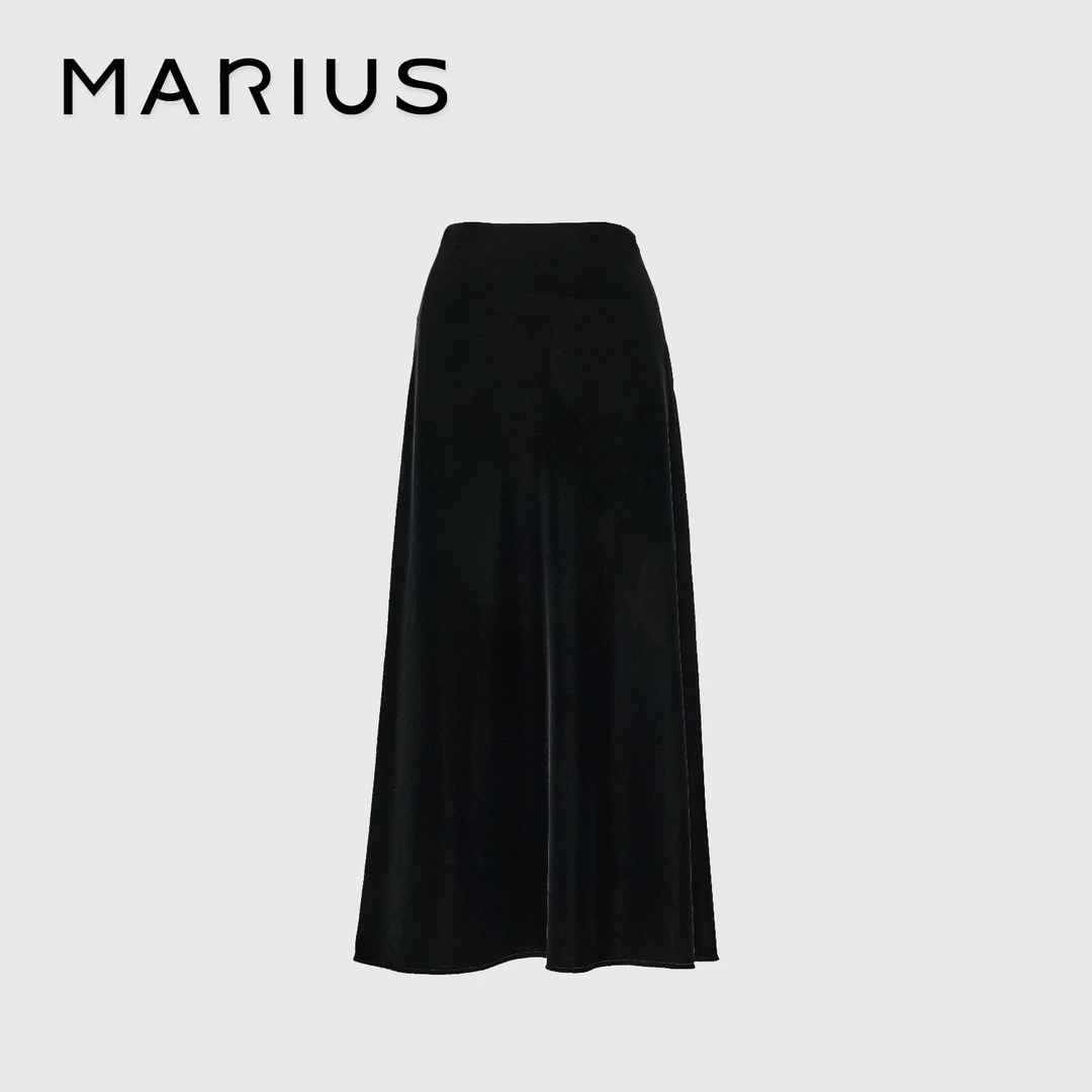 MARIUS"丝滑套"奢牌42mm真丝羊毛Vintage复古丝绒拼接气质半裙