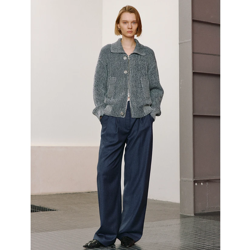 MARIUS“建筑师”慵懒风棉双梭拉链Polo领休闲针织开衫外套秋季