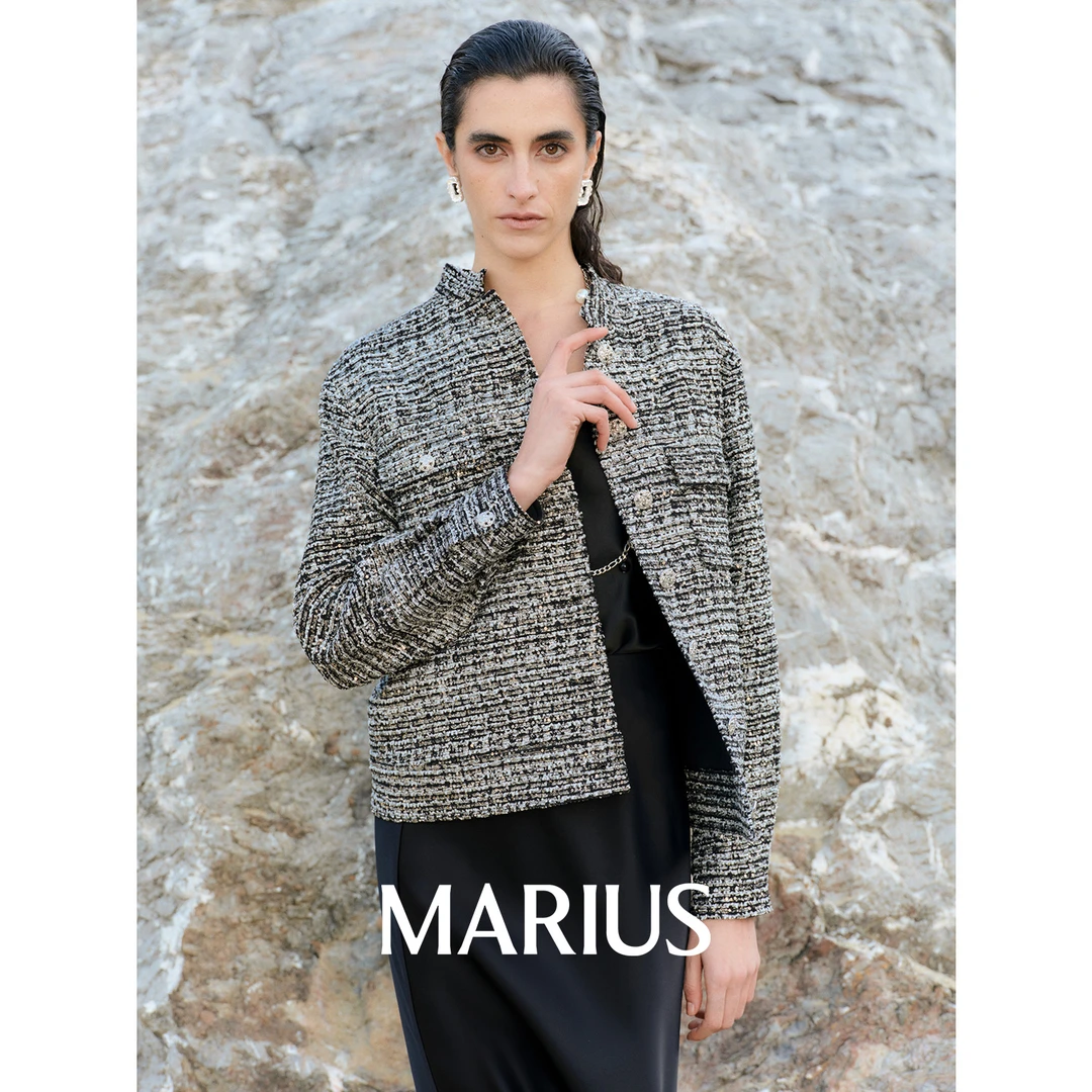 MARIUS“乌托邦”银闪棒球小香微宽肩造型感夹克廓形棒球小香外套