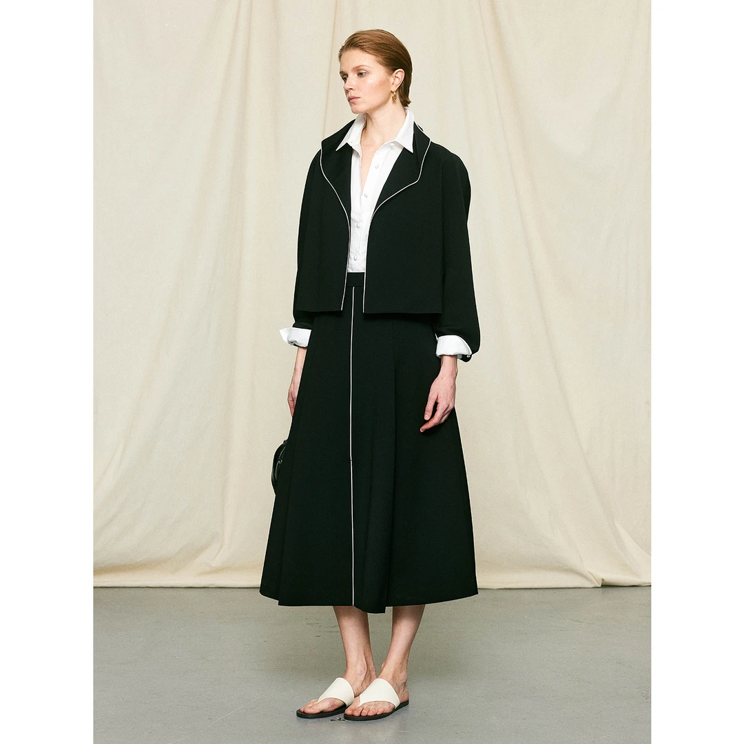 MARIUS“自由域”自由领外套/撞色边时尚百搭气质简约休闲叠褶半裙