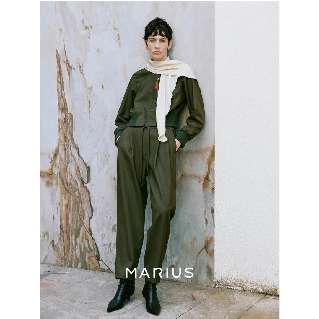 MARIUS“飞行家”羊毛中古拼接撞色披肩飞行员夹克抽绳九分裤